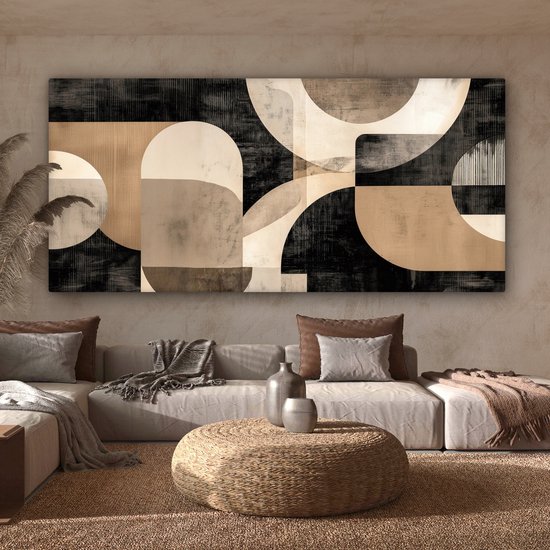 Tableau sur toile 200x100 cm - Décoration murale exclusive Abstrait - Formes - Moderne - Beige - Décoration murale salon - Décoration chambre - Accessoires chambre - Peintures sur toile