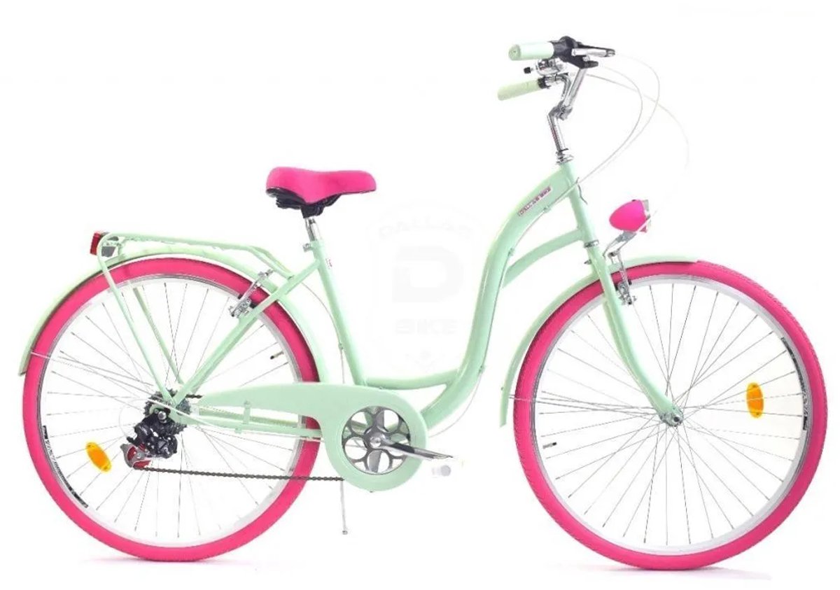 Rower Dallas - City 26" - Meisjesfiets - mintgroen, roze - 7 versnellingen - stalen frame