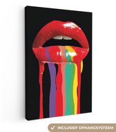 Canvas schilderij 80x120 cm - Exclusieve wanddecoratie Lippen - Kleuren - Zwart - Muurdecoratie woonkamer - Slaapkamer decoratie - Kamer accessoires - Schilderijen op canvas