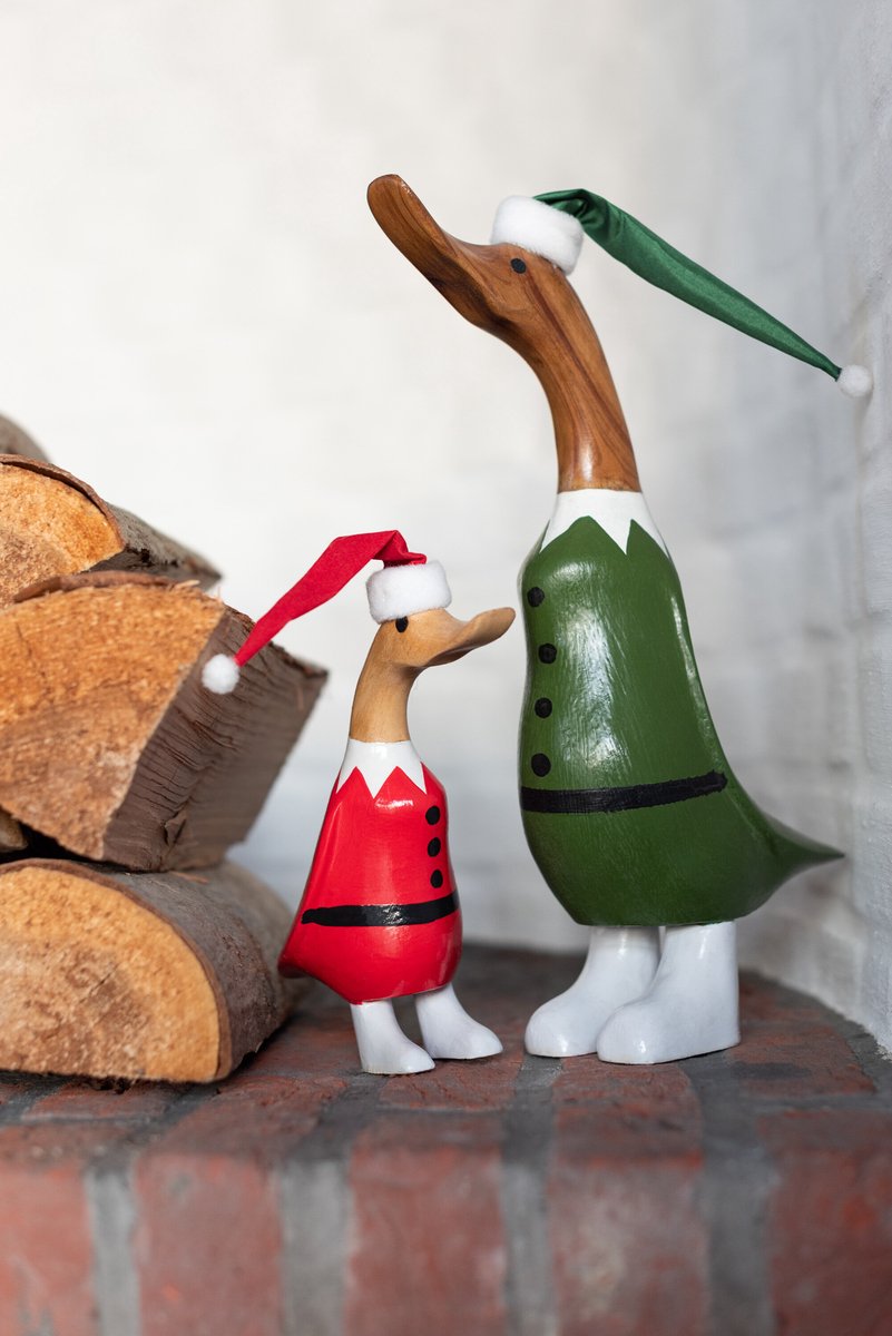 figuur Eend Hoed - hout - groen/rood - 2 stuks
