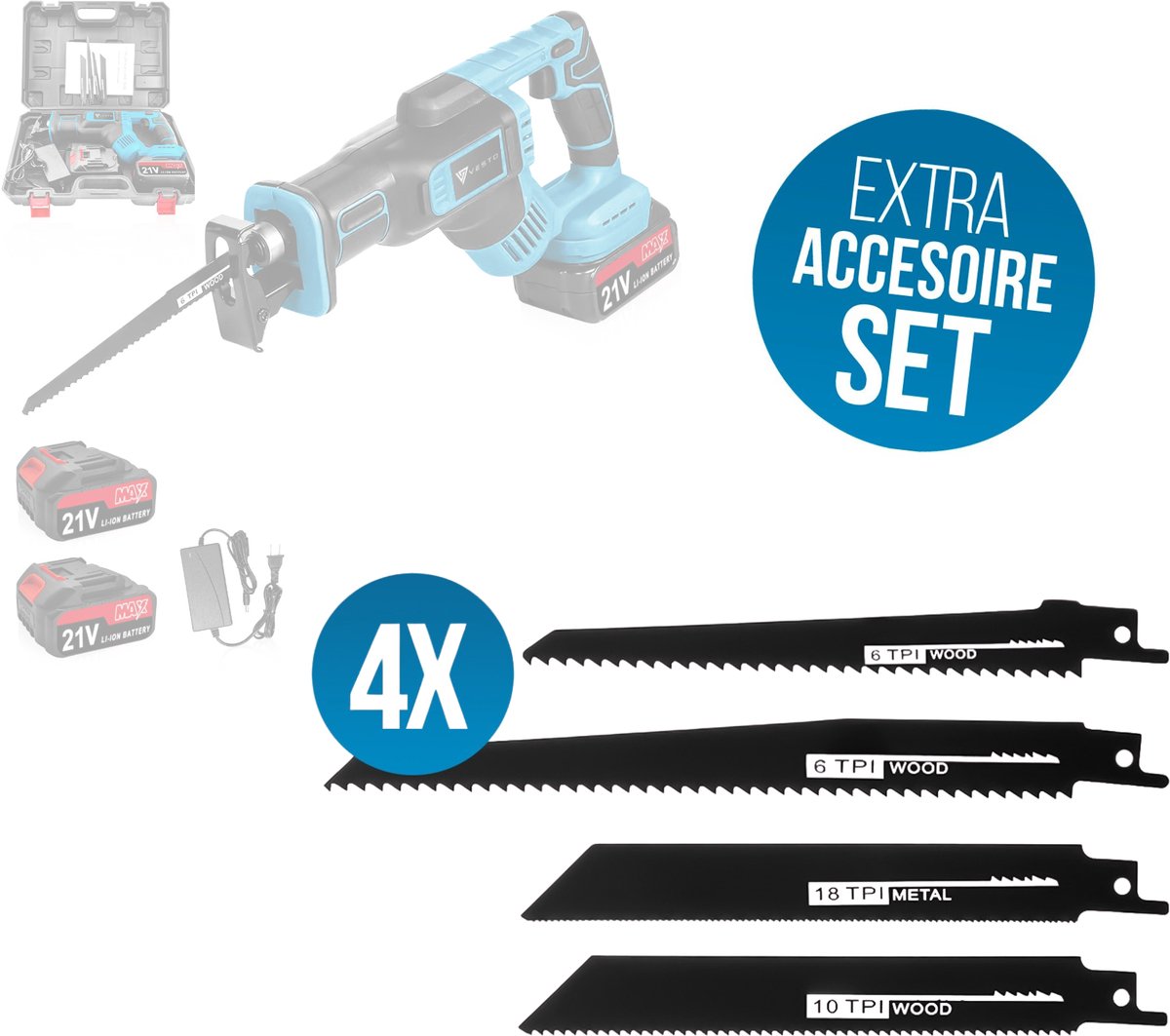 Vesto® Navullingset voor Reciprozaag - Accesoire set voor Vesto® Reciprozaag - 4x Zaagblad voor Reciprozaag - Reciprozaag & Accu's niet inbegrepen