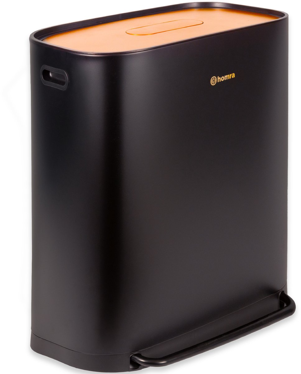 Homra Rockx Prullenbak 60 Liter - Duo Pedaalemmer 2X30L met Geurfilter - RVS Afvalscheidingsprullenbak 2 Vakken - Recycle Afvalbak - Vuilnisbak Keuken - Afvalemmer Afvalscheiding - Dubbele Prullenbakken Zwart Koper