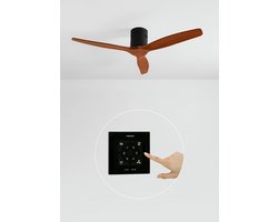 CREATE - Plafondventilator 40W silent 100% hout (Ø132cm) (ruimtes 10m²-25m²) - Zwart / Donker hout - Geen licht - Controller voor wandmontage + afstandsbediening - WIND CALM NATURAL WOOD