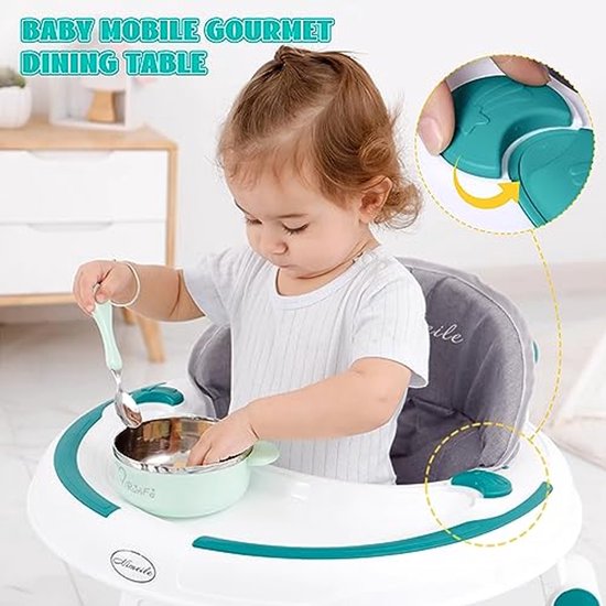 3-in-1 Babywalker met Verstelbare Hoogte en Inklapbaar Design - Rolveilige Loopwagen met 360° Wielen, Eetdienblad en Speelcentrum voor Baby's vanaf 6 maanden - Blauw van Luvion — afbeelding 3