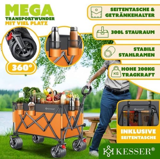 Bolderkar met 300 liter opbergruimte, opvouwbaar, 200 kg draagkracht, extra brede 360° wielen en parkeerrem van Bolderkar — afbeelding 4