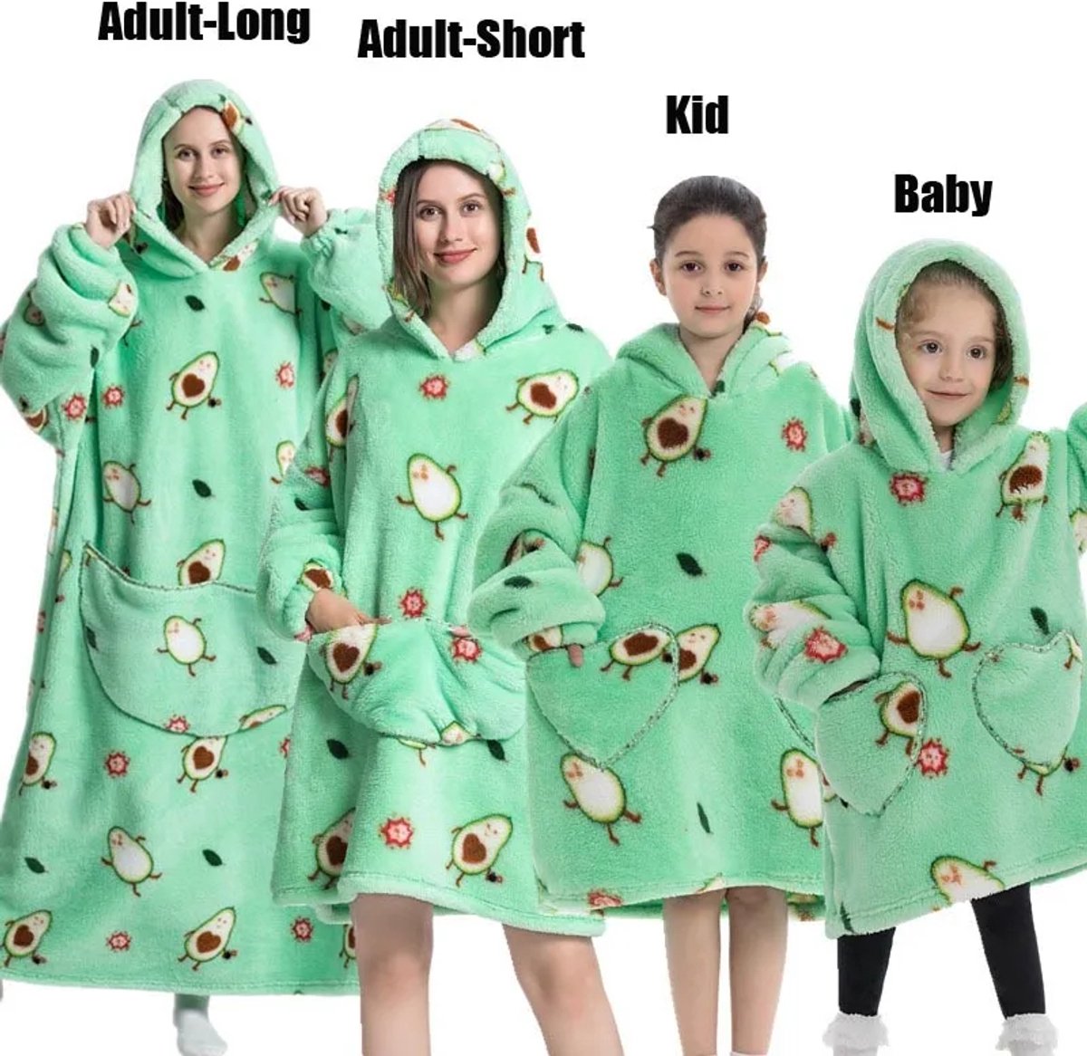 BolFlow® Hoodie Deken - Adult Short - Deken Met Mouwen - Hoge Kwaliteit - Comfortabel & Zacht - Schattige Print - One Size Lengte 90 cm - Mintgroen