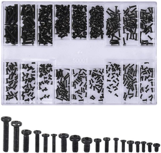 Kit de vis - Vis à tête fraisée - Tailles M2.4 M2.5 M2.6 - 500 pièces - Pour réparation d'ordinateurs portables et électronique - Zwart