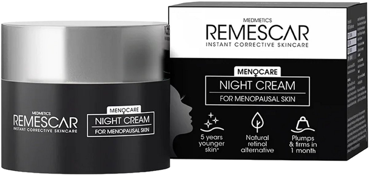 Remescar Menocare nachtcrème 50ml - Gezichtsverzorging voor tijdens menopauze, tegen fijne lijntjes en rimpels, verstevigt en maakt gladder in 1 week, klinisch bewezen