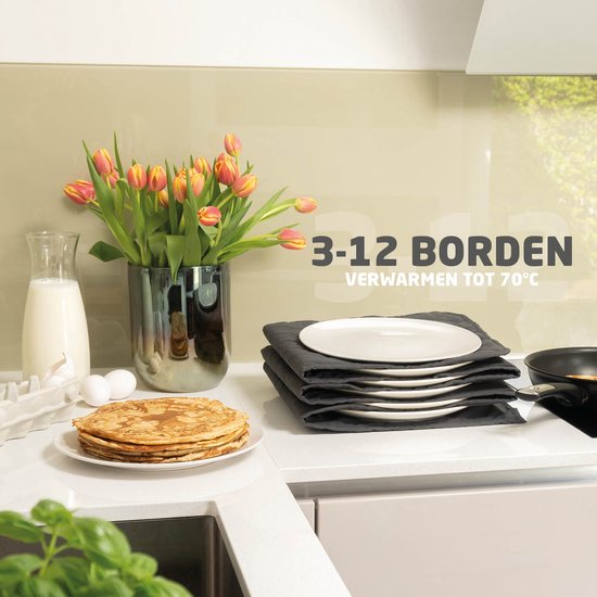 Elektrische Bordenwarmer tot 12 Borden - 4 Temperatuurniveaus tot 70°C - Wasbare Hoes - Warmhoudplaat – Antraciet - BREND BR-2209 — afbeelding 2