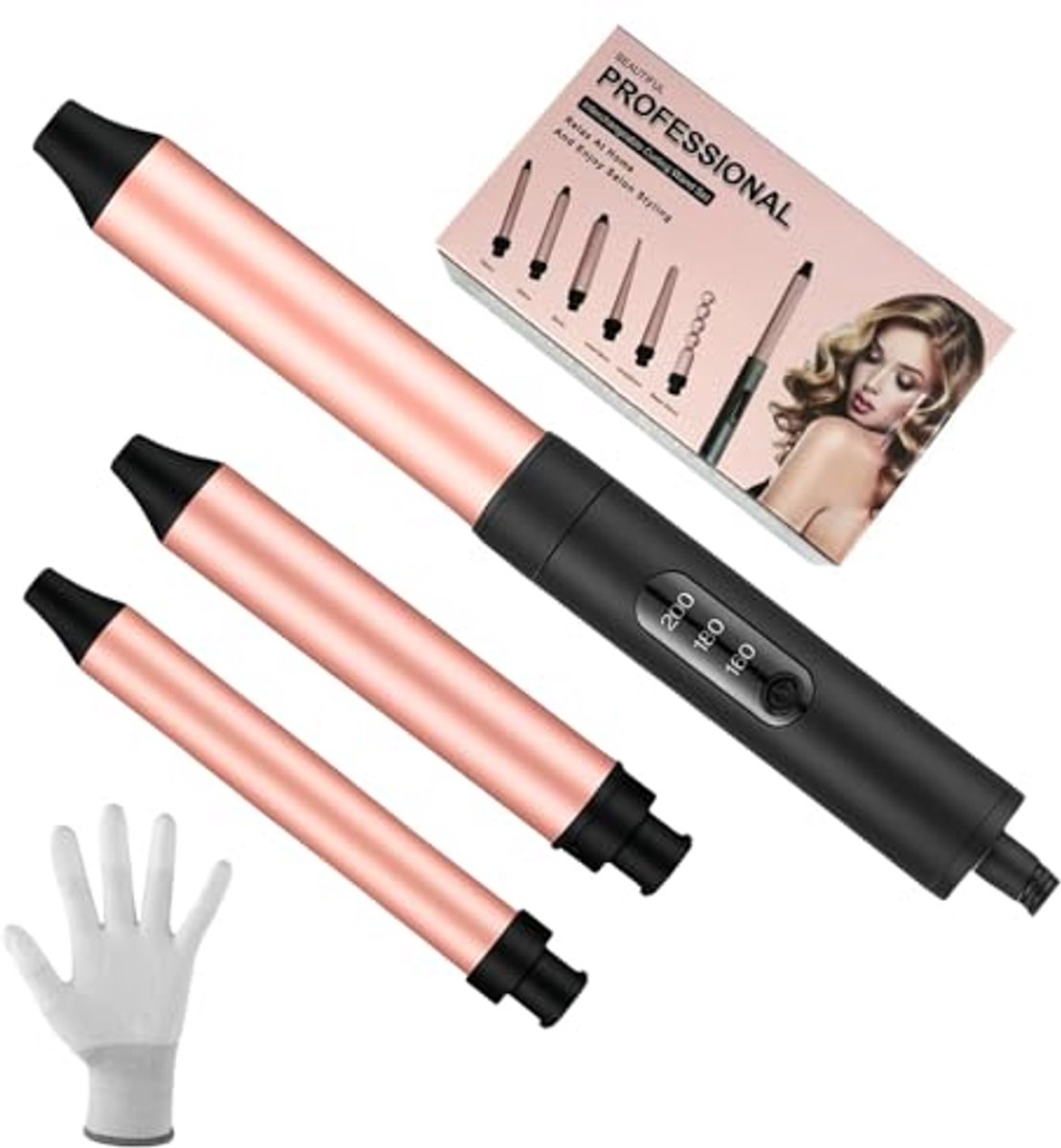 3-in-1 Keramische Krultangset met LCD-Display en Temperatuurinstelling voor Perfecte Krullen