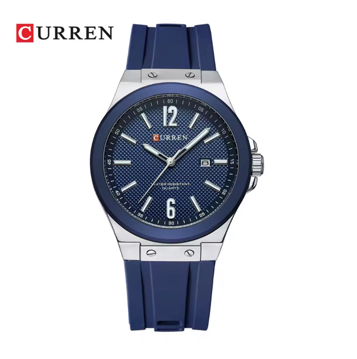 CURREN Horloge 8467 - Zilverkleurig-Blauw - Heren - Quartz - Ronde Kast - Siliconen Band - Kalender - Lichtgevend - Sporthorloge - Waterbestendig