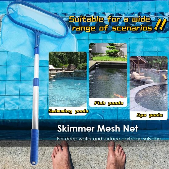 Zwembad Schepnet - Bladernet Pool - Water Reinigen - Fijnmazig Nylon - 10 x 5 x 1 cm - Blauw — afbeelding 5