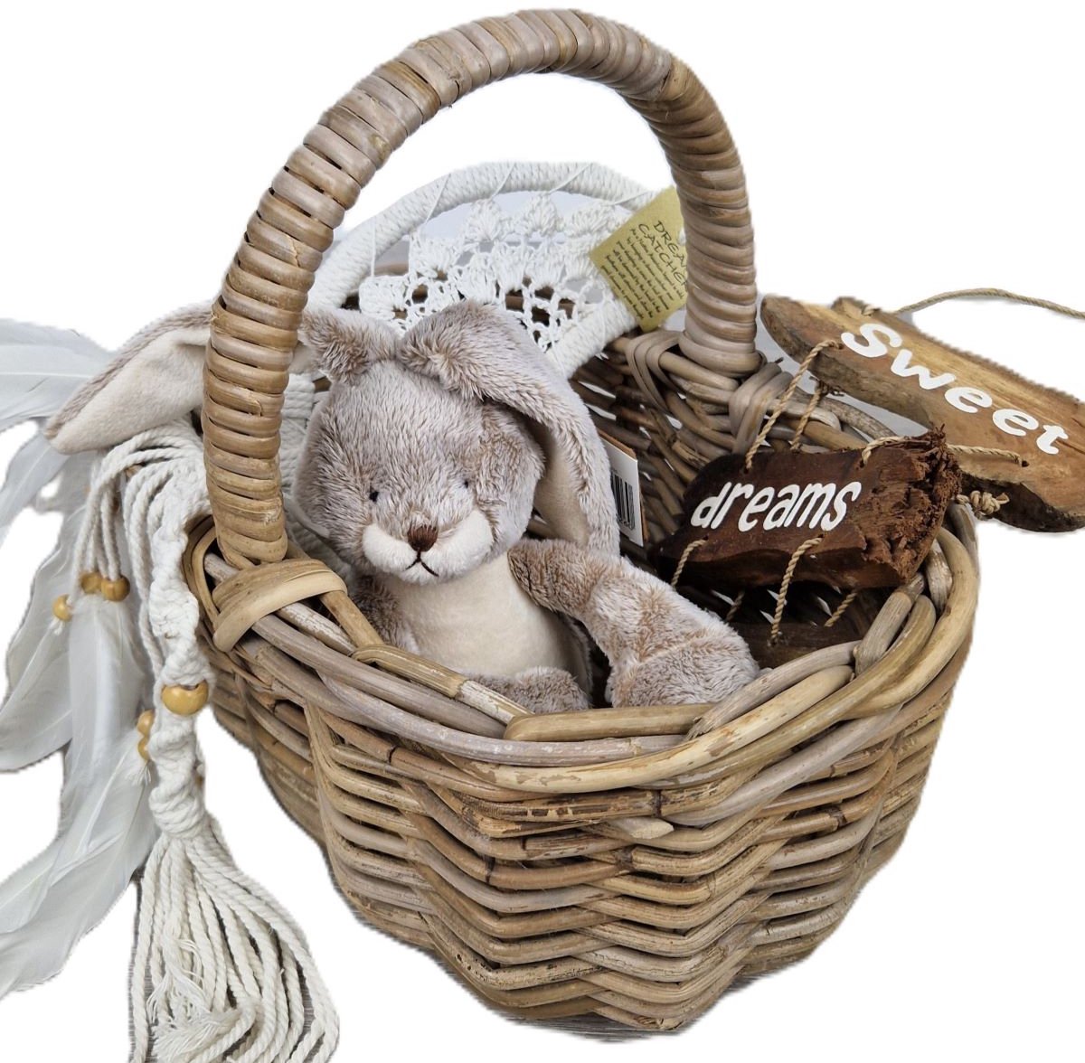 Kraampakket - Cadeaupakket - Zwanger - Geboorte - Mand - Dromenvanger - Maan - Knuffel - Konijn - Tekst - Kraammand - Giftbox