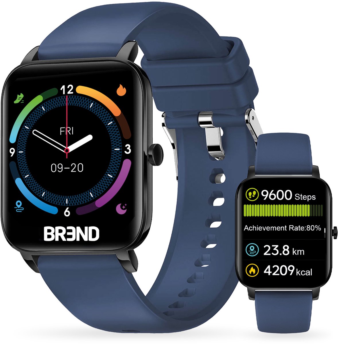 Smartwatch voor Dames en Heren - Stappenteller, Bloeddrukmeter en Hartslagmeter - Sporthorloge - Spatwaterdicht – Blauw - BREND BR-2223