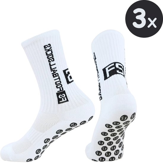BukkitBow – Set van 3 Gripsokken – Antislip Sportsokken Heren & Dames – Sokken voor Hardlopen, Voetbal, Tennis & Fitness - Wit