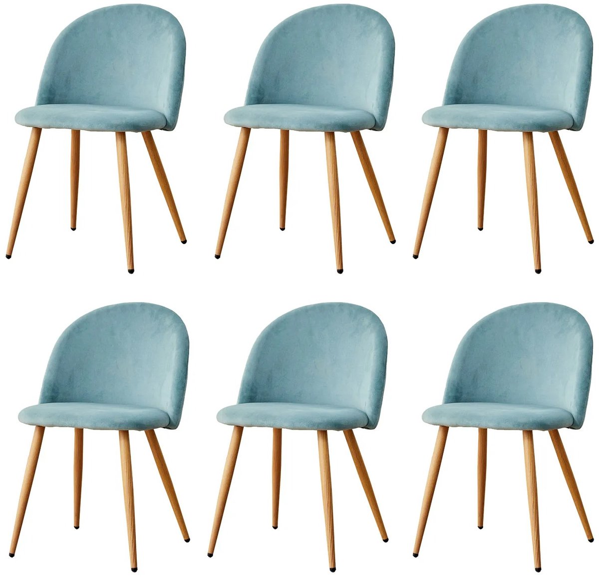 Set van 6 Eetkamerstoelen - Zacht Fluwelen Bekleding met Metalen Poten - Stoelen - Geschikt voor Keuken, Eetkamer, Woonkamer en Lounge - 43 x 48 x 80 cm - Velvet - Turquoise