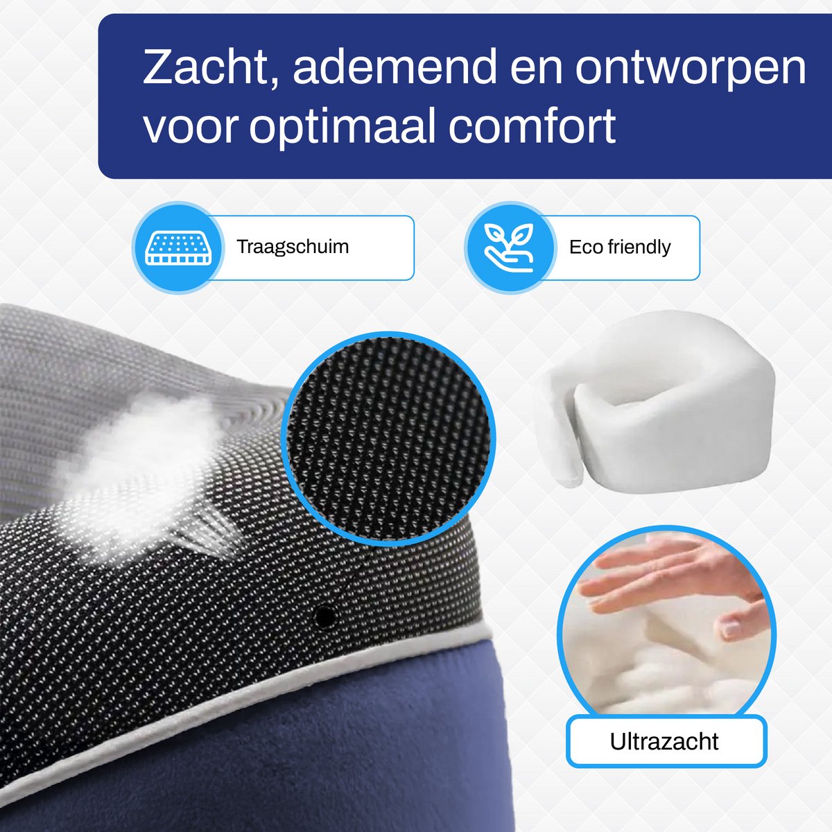 Sleeptight Nekkussen Vliegtuig of Auto - Reiskussen Set - 360° steun - Nekkussen Traagschuim - Travel Pillow Memory Foam - Met Oordoppen en Oogmasker - Blauw — afbeelding 6