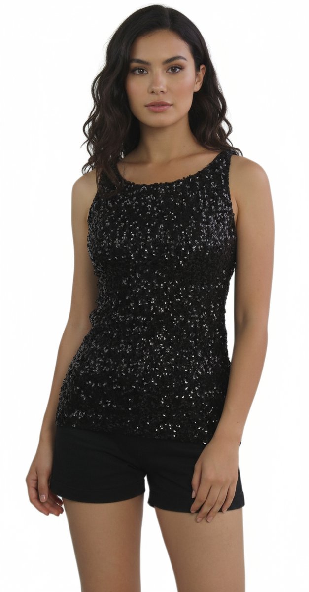 Zwart Glitter Hemd Dames - Glinster - Shine - Shirt - Party - XS / S - Small