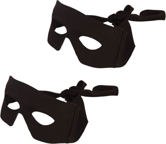 Faram Oogmasker - 2x - zwart - volwassenen en kinderen - boevenmasker - verkleedaccessoires