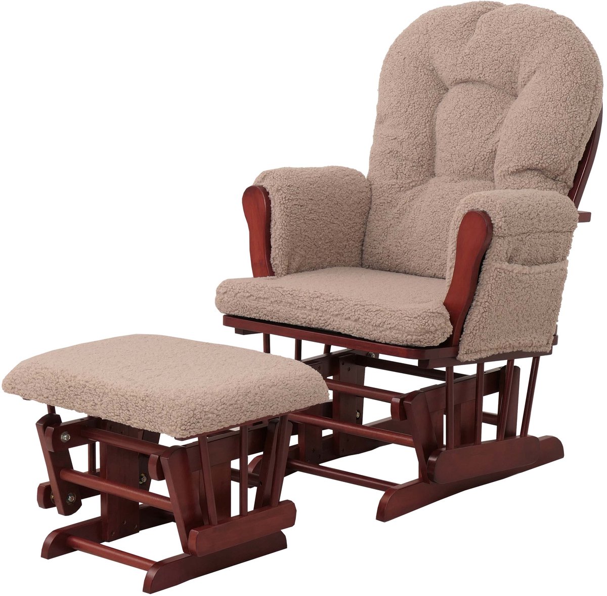 Relaxstoel MCW-C76, schommelstoel + voetenbankje, bouclé-stof 480 g/m² ~ bruin, donker frame