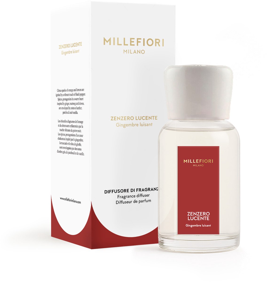 Millefiori Milano Geurstokjes 250 ml - Zenzero Lucente - Limited Edition Rood
