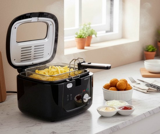 Tomado TDF2501B - Frituurpan - 2,5 liter - Anti reukfilter – Kunststof friteuse - PFAS vrij - Zwart