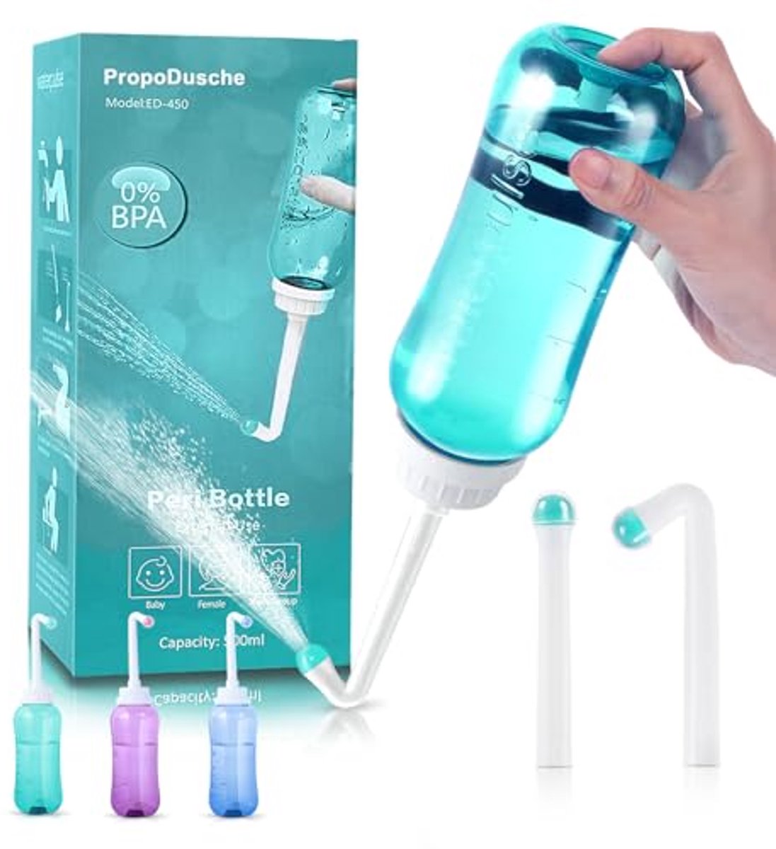 Draagbare Podouche 500 ml - Intieme Douche met Dubbel Mondstuk