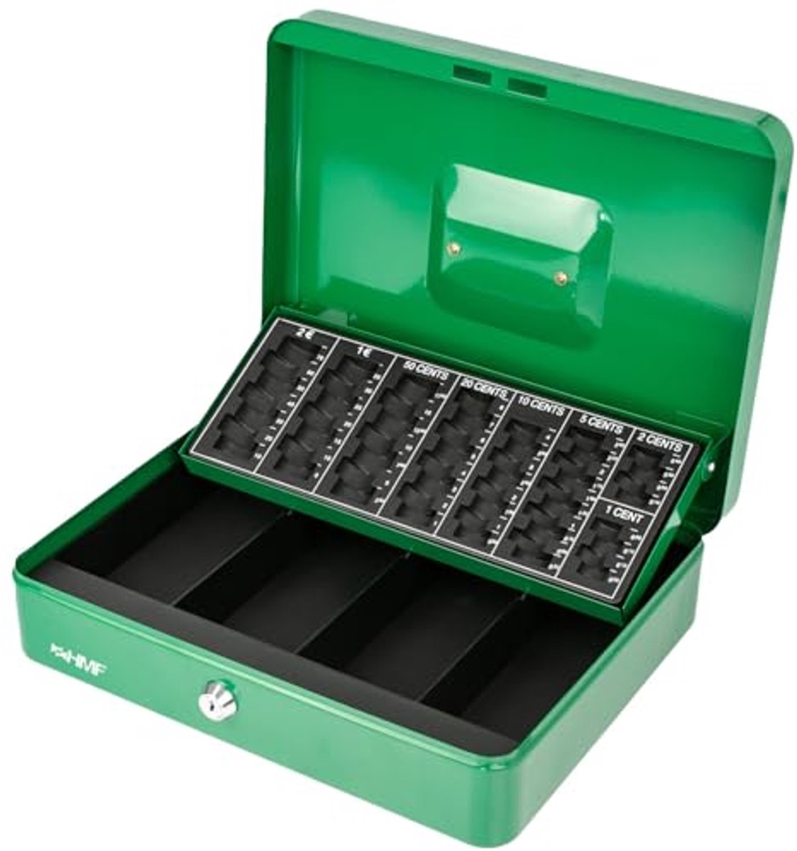Geldcassette met telbord, afsluitbaar, 30,5 x 24 x 8,5 cm, groen
