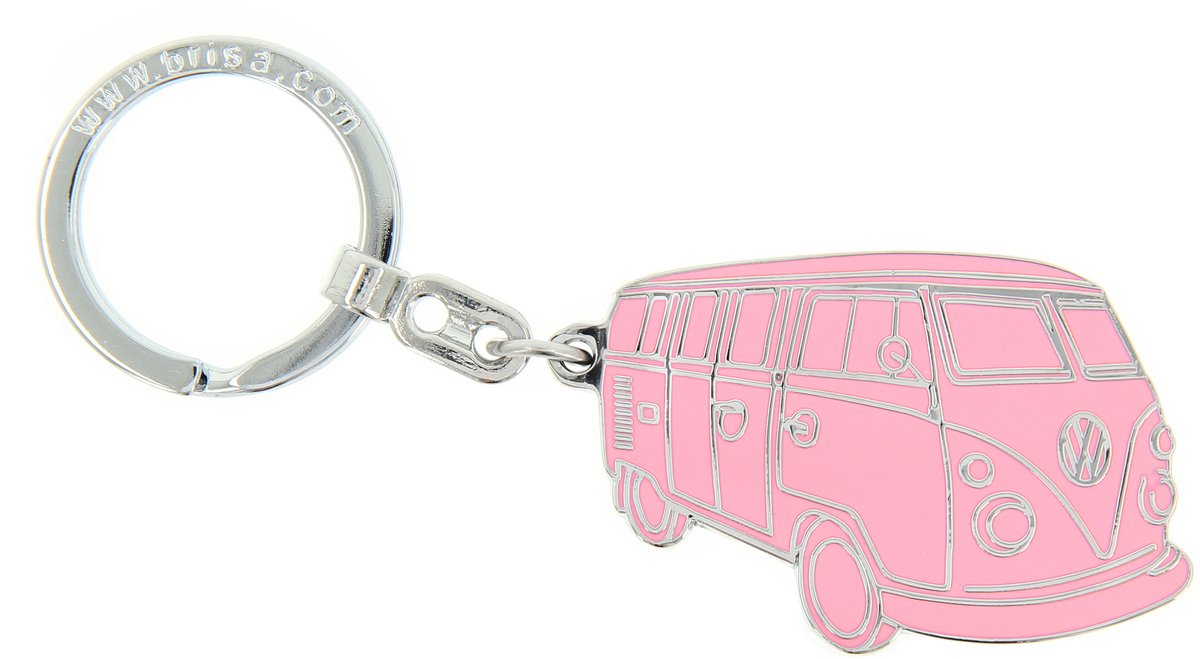 BRISA VW Collection - Volkswagen metalen sleutelhanger-ring sleutelaccessoire sleutelhouder in T1 Bulli Bus-design (Silhouette/Pink)
