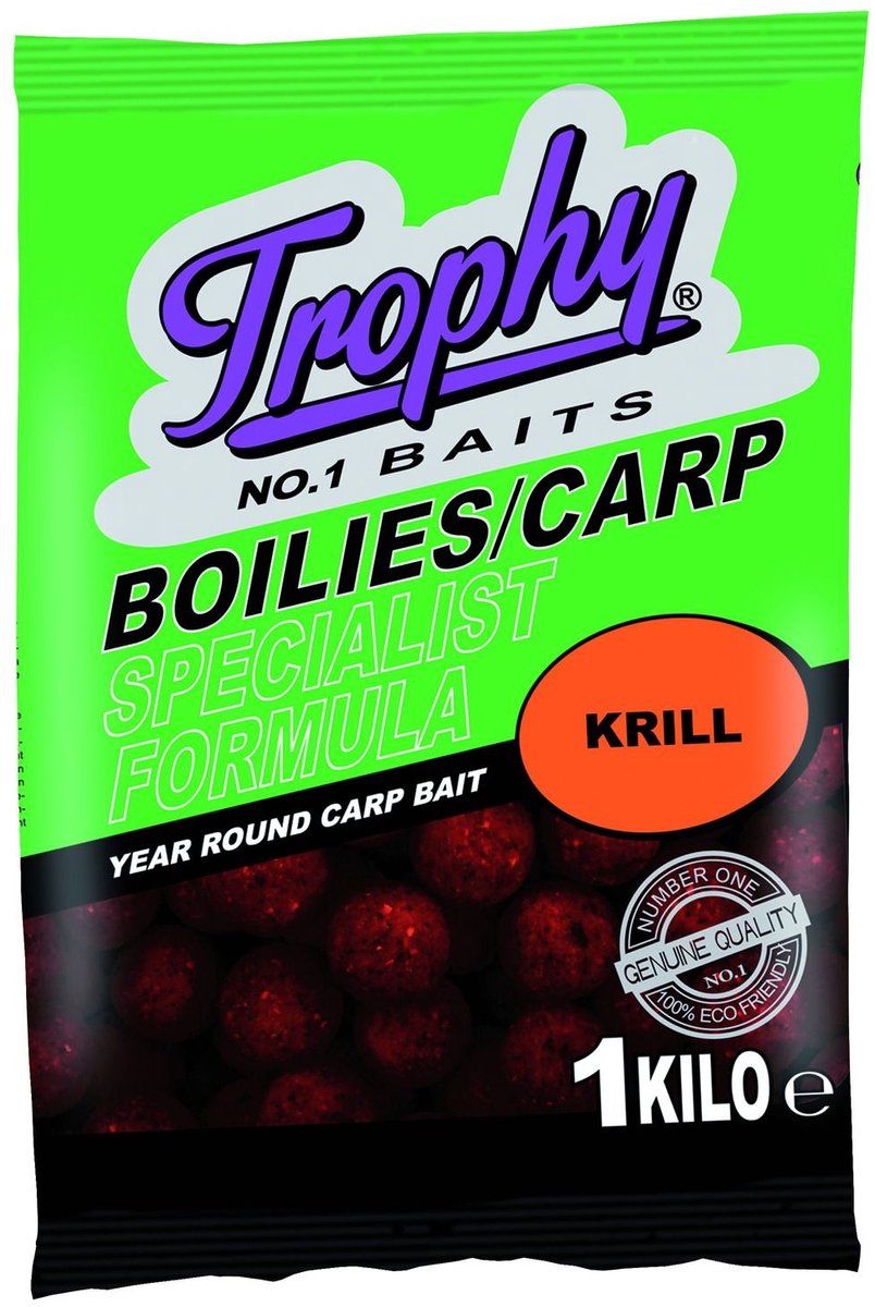 Trophy Baits Boilies Krill 1KG - natuurlijke eiwitrijke boilies met langdurige aantrekkingskracht voor karpers 20MM