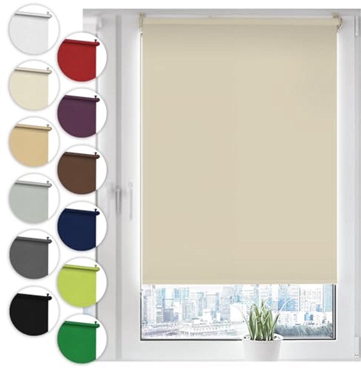 Verduisterend Klemmfix Rolgordijn Zonder Boren 70cm x 130cm Beige - Zonwering met Zijkoord