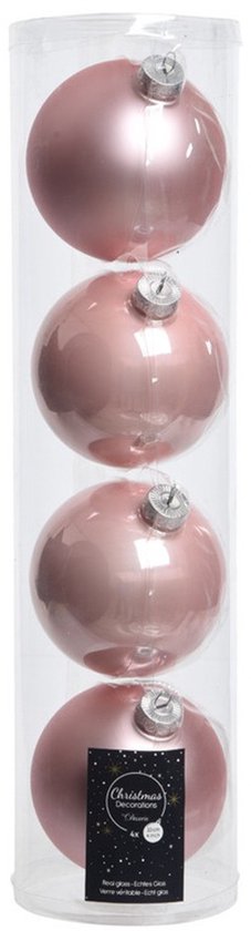 18x stuks kunststof kerstballen lichtroze (blush pink) 8 cm met luxe afwerking - Kerstbal - Decoris