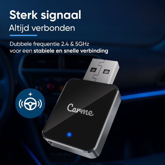 CarMe Mini 2-in-1 CarPlay Dongle V2 - Draadloos CarPlay & Android Auto - USB-A & USB-C - Android Auto Dongle - Zilver