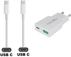 OneOne 20W snellader met 2 poorten + 2,0m sterke USB C naar C kabel. PD PPS lader. GAN oplader adapter past op Motorola Edge 50 / 50 Fusion / 50 Pro / 50 Ultra, Edge 60 / 60s / 60 Fusion, 60 Pro / 60 Ultra, One Power, One Vision, One Zoom