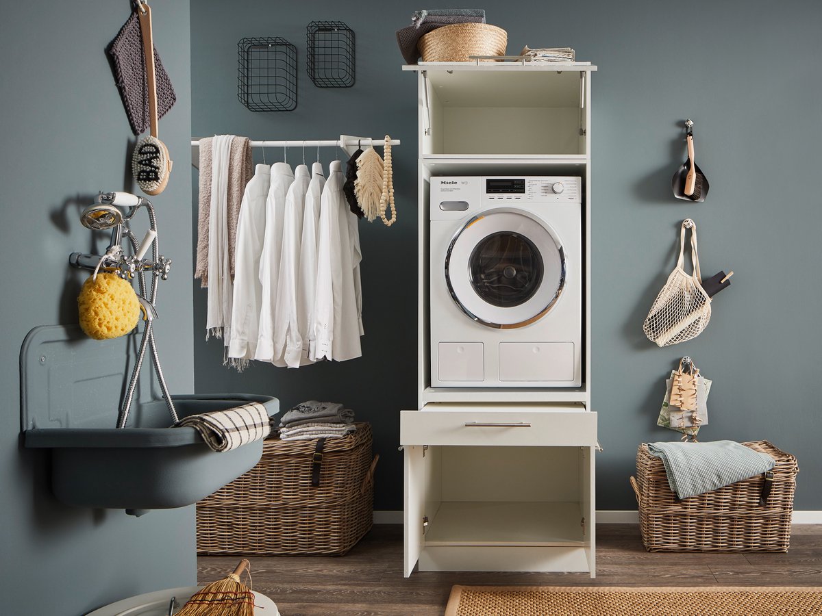 Wasmachine kast met verhoger en bovenkast - Wasmachine kast - Wasmachine ombouw meubel - Wit - Wasmachine ombouw kast - Hoogte 200 cm - Met bovenkast