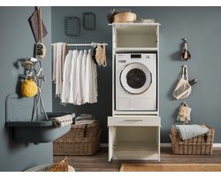 Wasmachine kast met verhoger en bovenkast - Wasmachine kast - Wasmachine ombouw meubel - Wit - Wasmachine ombouw kast - Hoogte 200 cm - Met bovenkast