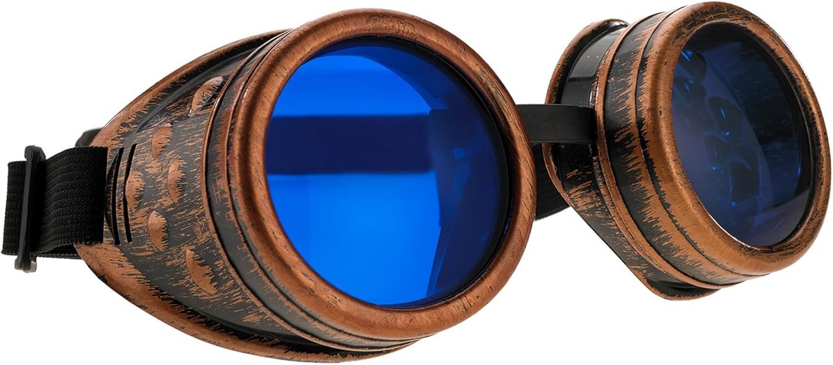 Steampunk Blauwe Lenzen en Zwarte Cyber Goggles voor Rave en Cosplay