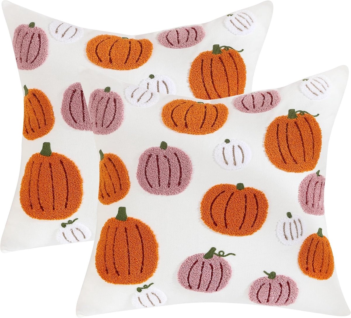 stuks Halloween kussenhoes 45 x 45 cm met geborduurde pompoen, roze en oranje kussenslopen voor de bank, woonkamer, huis, buitenfeestdecoratie, oranje en roze geborduurde pompoenen