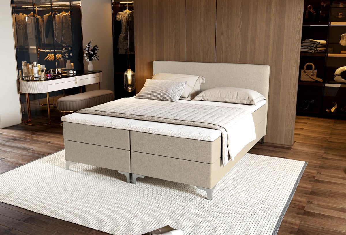 Zydante® - Boxspring - Londen met Opbergruimte - Bed - 140x200 cm - Beige