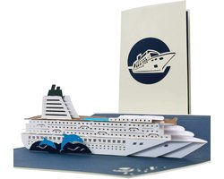 Reisvoucher, Originele verjaardagskaart voor een cruise, cruiseschip, 3D pop up, geschenkkaart reis per boot of schip, bijzonder, klassieker, T16, Wit