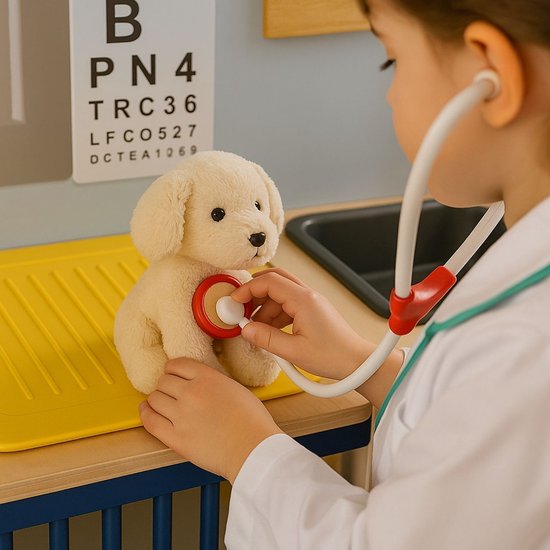 Dokterskoffer voor kinderen, hout, dierenarts speelgoed voor kinderen, dokterskoffer met kleding en hoed, dokterskist, rollenspelset, cadeau voor meisjes, 3 jaar (roze