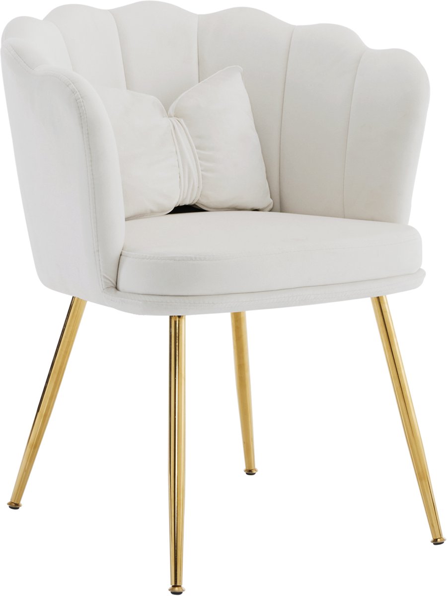 HAUSS SPOLE Eetkamerstoelen - 62x54,5x77 cm - Armleuningstoel Bloemvorm Rugleuning - Fluweel - Beige