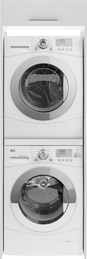 Wasmachine kast - Wasmachine kast en droger kast - Wasmachine ombouw - Houten wasmachine meubel - Wit