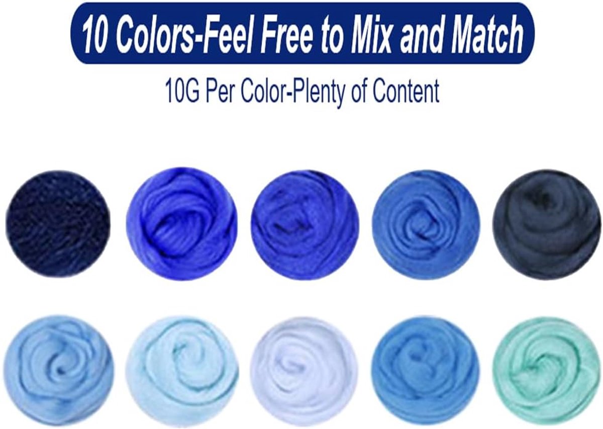10 Couleurs De Laine Vierge Pour Feutrage - Kit Débutant 10g Chaque, Roving Mouton, Loisirs Créatifs