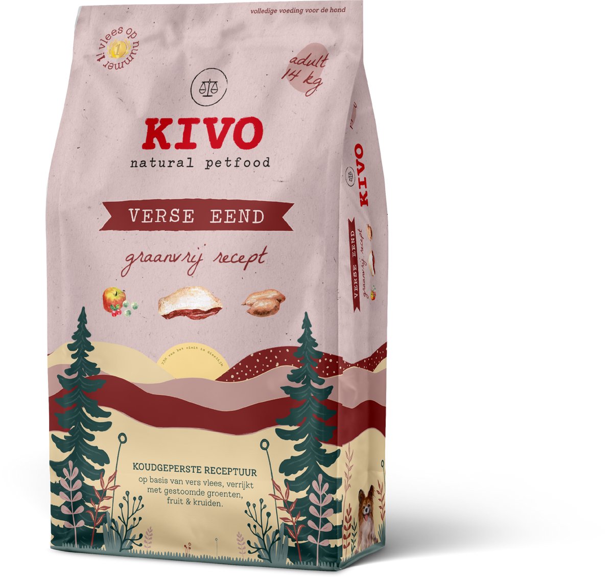 Kivo Petfood Hondenbrokken Verse Eend 14 kg Koudgeperst - Graanvrij met vers vlees groenten fruit kruiden & superfoods!
