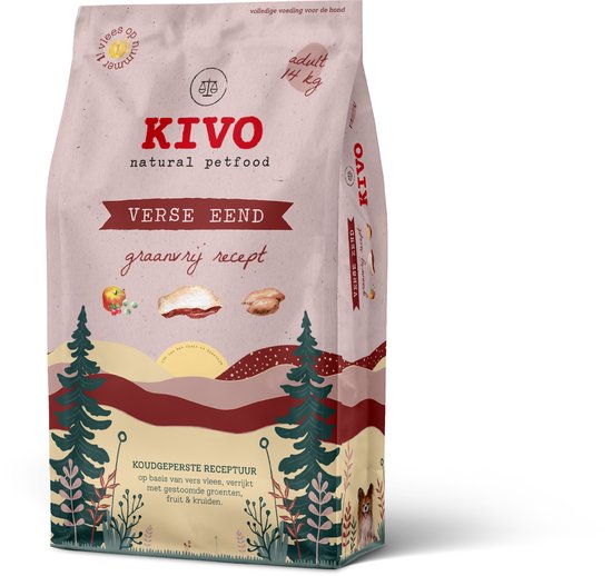 Kivo Petfood Hondenbrokken Verse Eend - 14 kg - Koudgeperst - Graanvrij