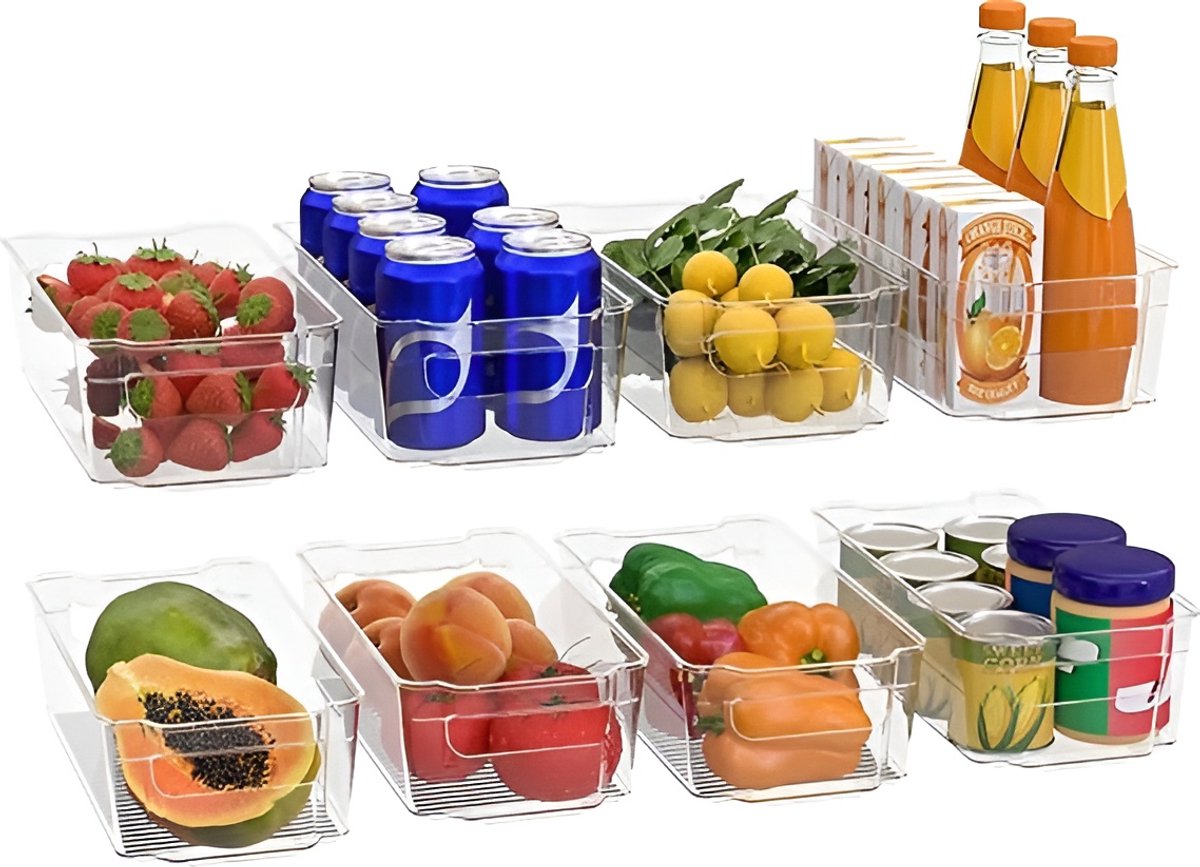 Opbergbakken Bijkeuken (Transparant) - Set van 8 containers (8 middelgrote opbergbakken) Opslag voor keuken, bijkeuken, kasten, aanrecht en koelkast - BPA-vrij
