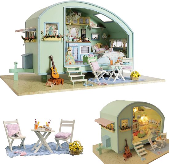 DIY Poppenhuis Bouwpakket Houten Miniatuur Dollhouse Kit Caravan diy-poppenhuis-bouwpakket-houten-miniatuur-dollhouse-kit-caravan