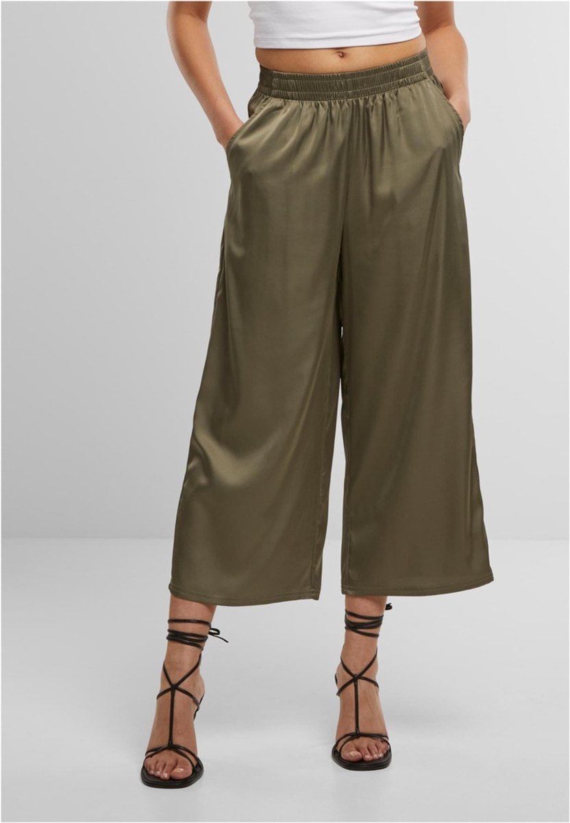 Urban Classics Satin Wide Leg Culotte S Olijfgroen