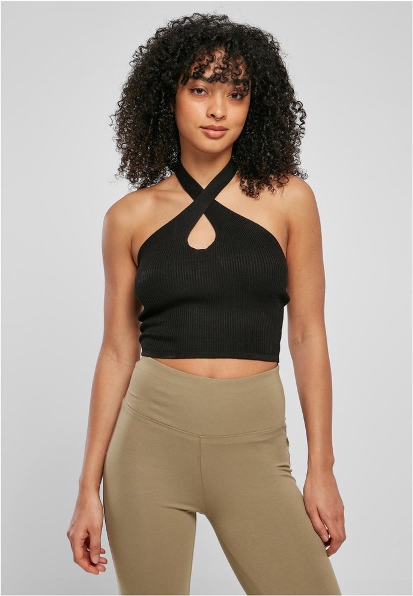 Urban Classics Rib Knit Crossed Neckholder Crop top 3XL Zwart
